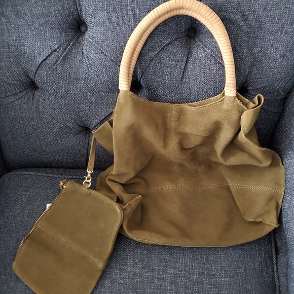 HM Suede green bag with leather top handle - Picture 1 of 2